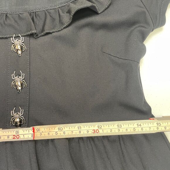 Killstar Dress Womens M Black Goth Witchy Mesh Ruffle Fit & Flare Spider Buttons - Picture 7 of 12
